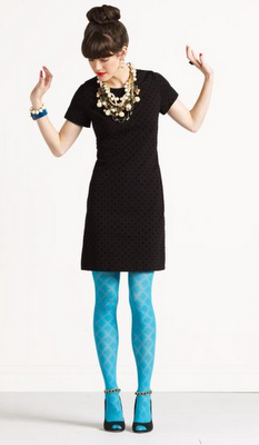 Blue Kensie Dresses, Black Patterned Trina Turk Tights, Black
